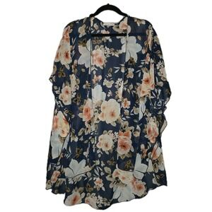 Emory Park Floral Open-Front Kimono-style Cardigan Women's Medium Swim Cover-up